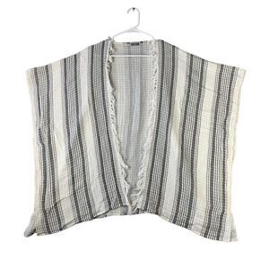 Aerie Fringe Kimono Coverup Wrap Poncho Women One Size Black White